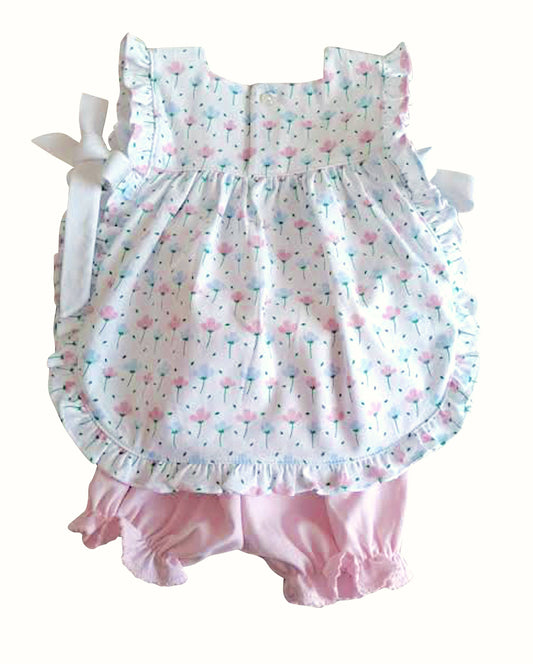 Hand smocked Spring flowers popover Pima Cotton
