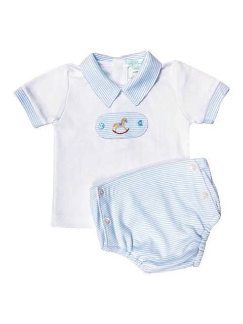 Rocking Horse Baby Boy Pima Cotton Diaper and Shirt Set