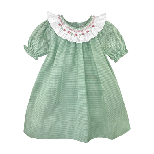 Dress with Smocked and Embroidered Collar