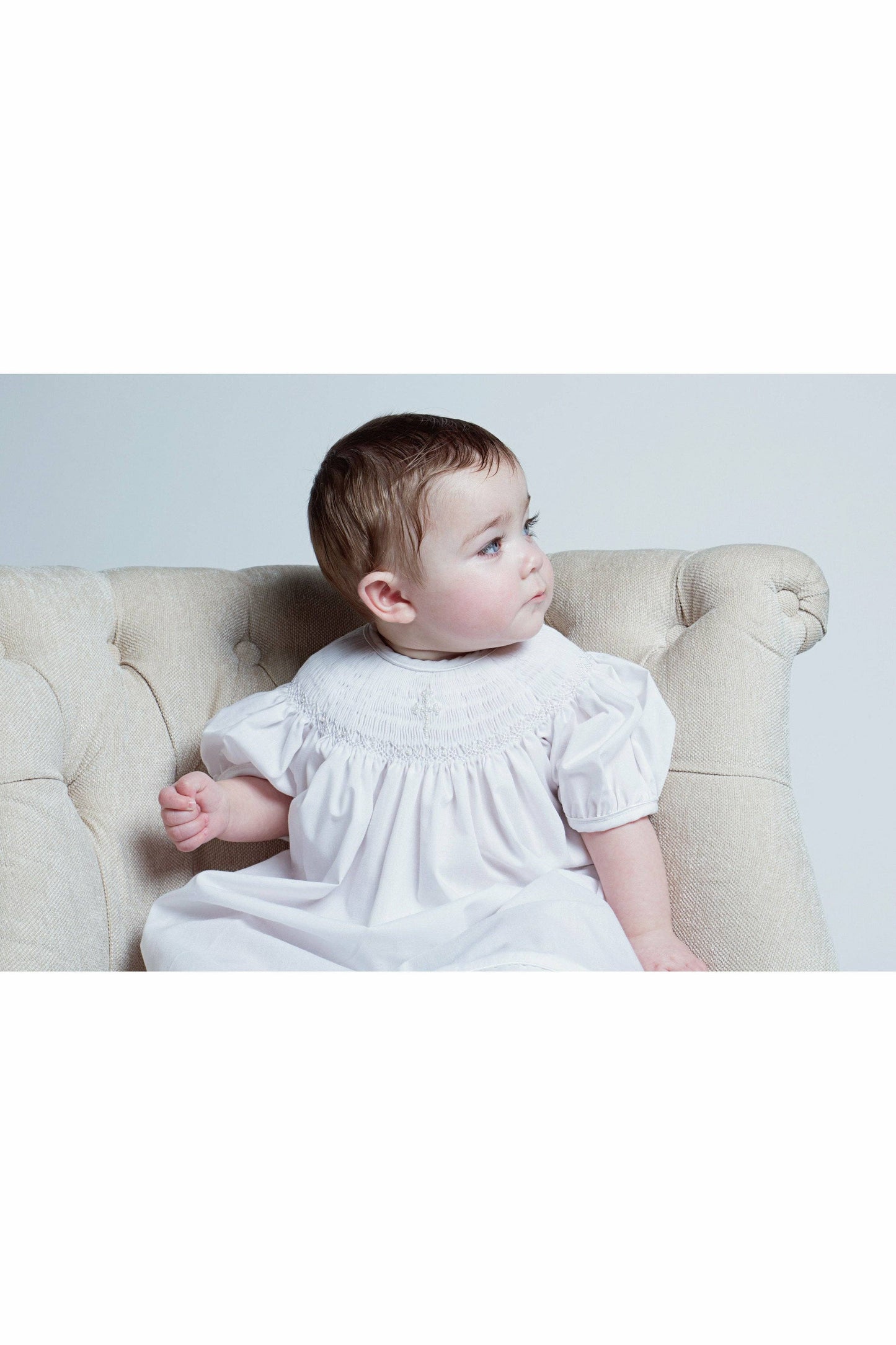 Baby Girls Wht Hand Smocked Christening Baptism Dress w Hat