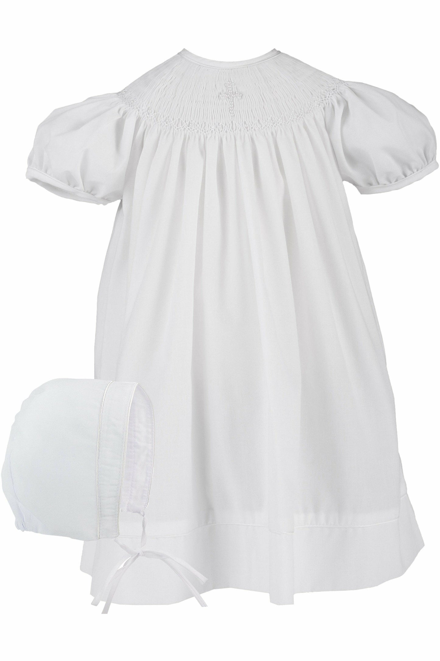 Baby Girls Wht Hand Smocked Christening Baptism Dress w Hat